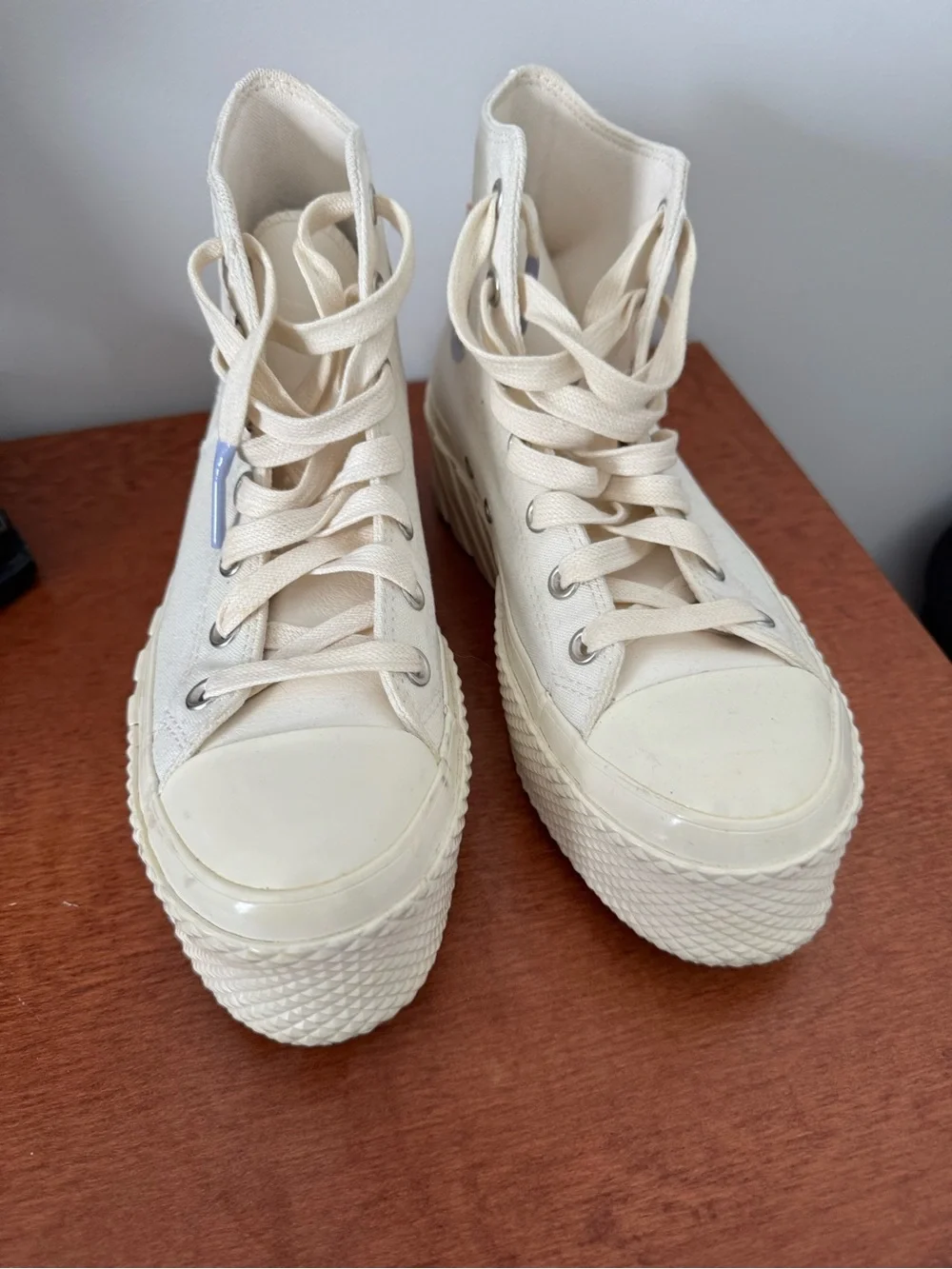 Converse Cream Platform High-Top Sneakers